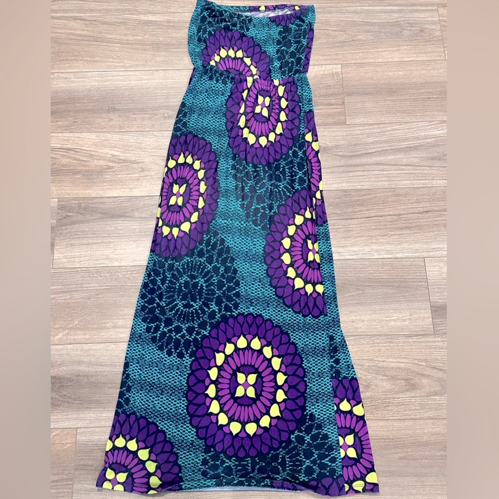 Old Navy Blue and Purple Medallion Strapless Maxi Dress Size Small Petite - Picture 6 of 9